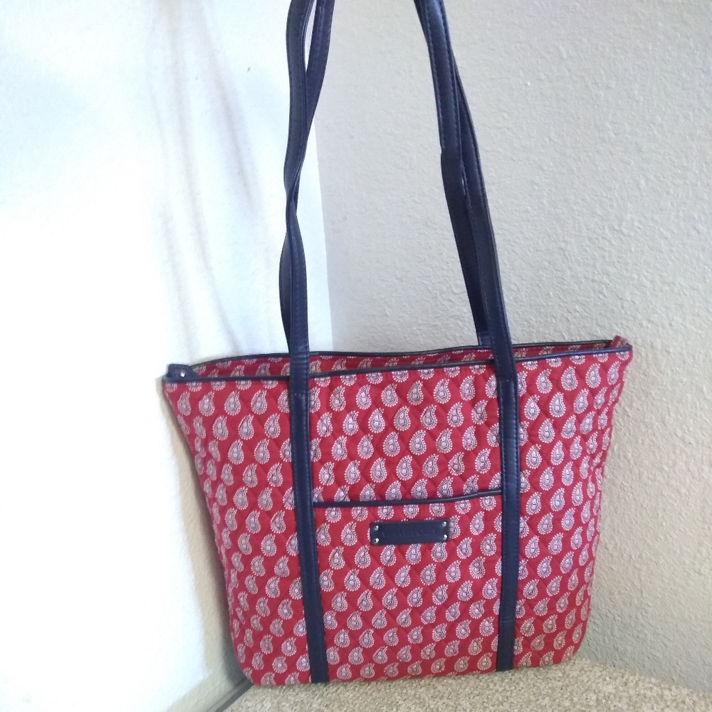 Vera Bradley Red Quilted Leather Trim Bag